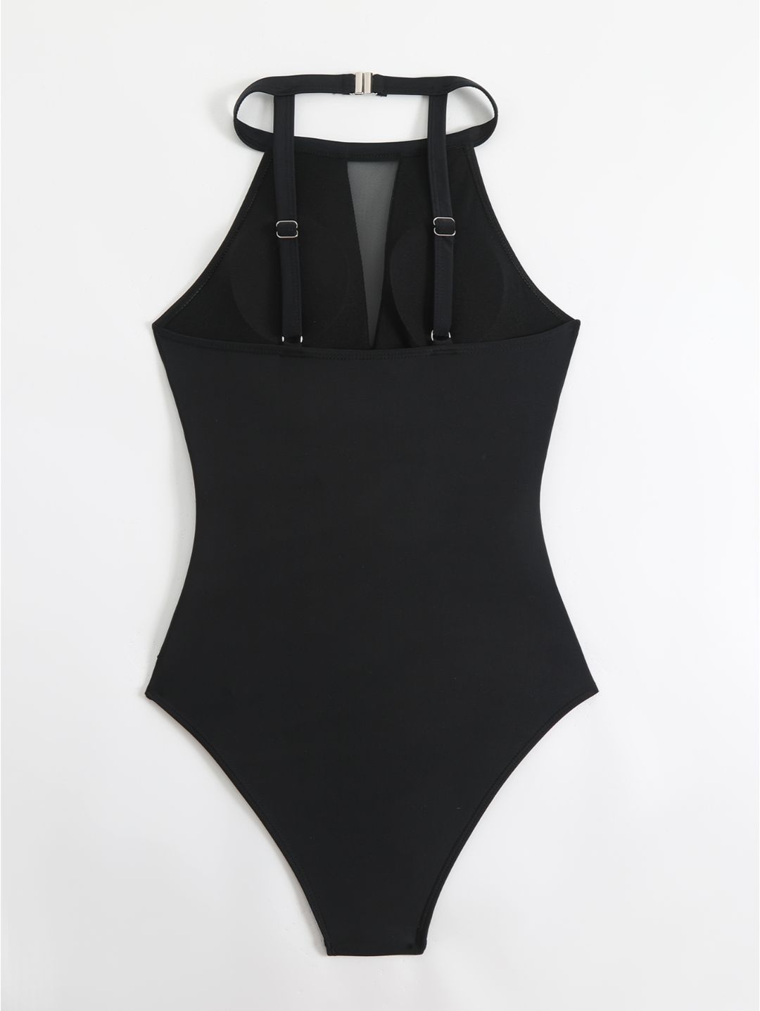 Black High Neck Mesh Cutout Ruched One-Piece Swimsuit