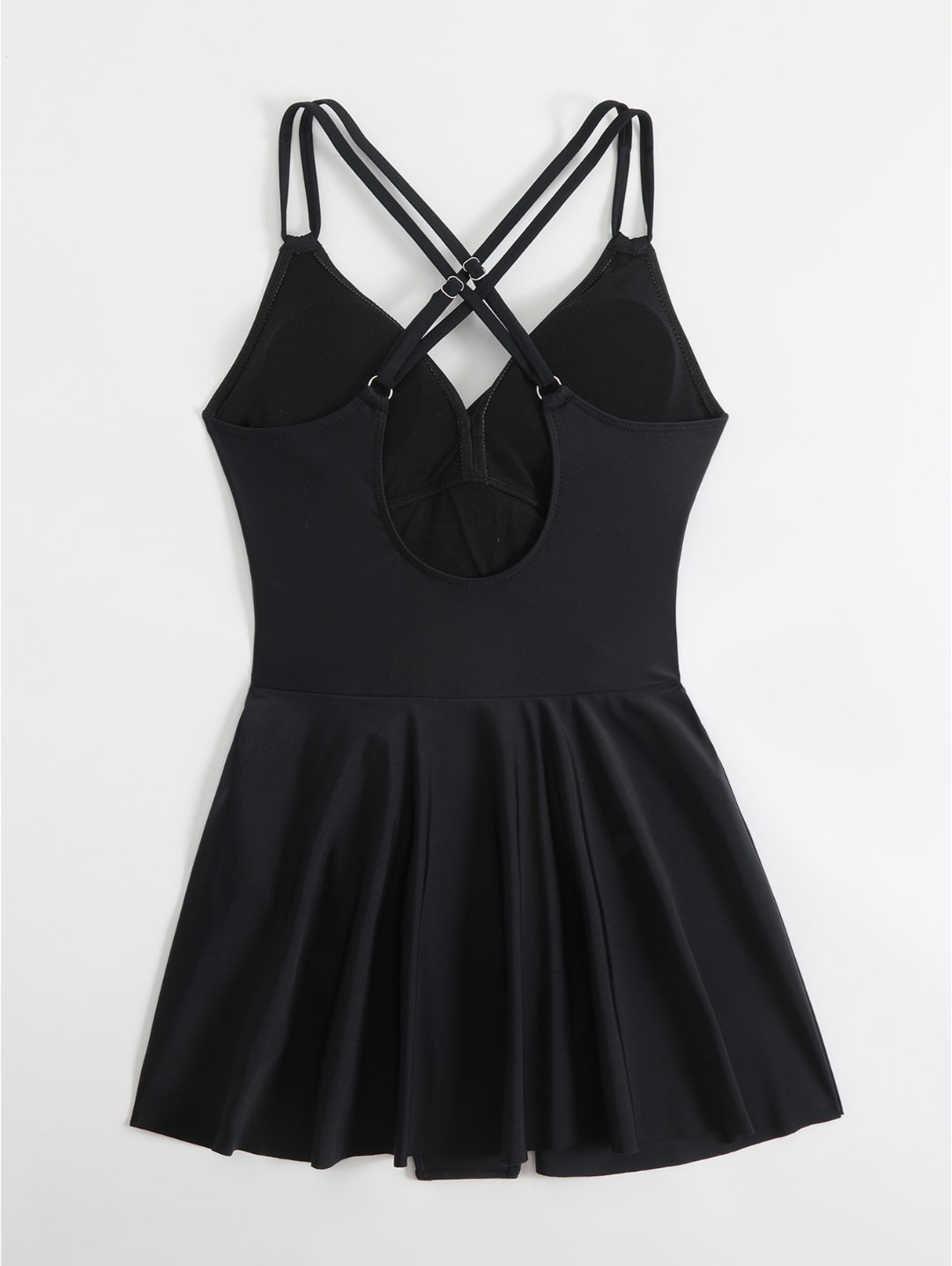 Black Twist Front Cross-Back Swimdress One-Piece