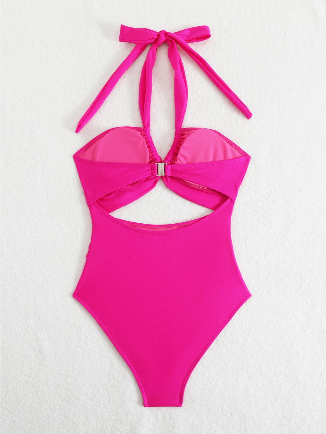 Hot Pink Halter Cutout One-Piece Swimsuit
