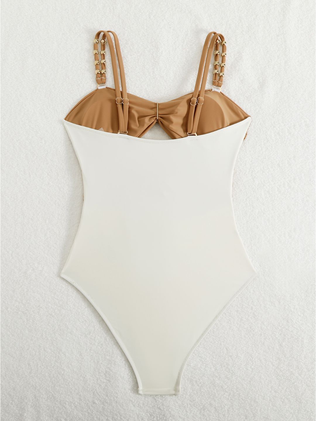 Khaki Color Block Cutout with Gold Ring Detail One-Piece Swimsuit