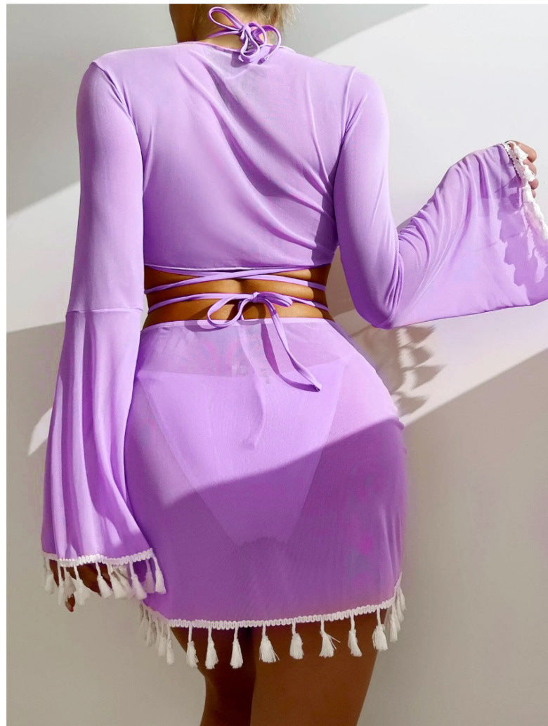 The Purple Tulum Tassel Mesh 4-Piece Swim Set