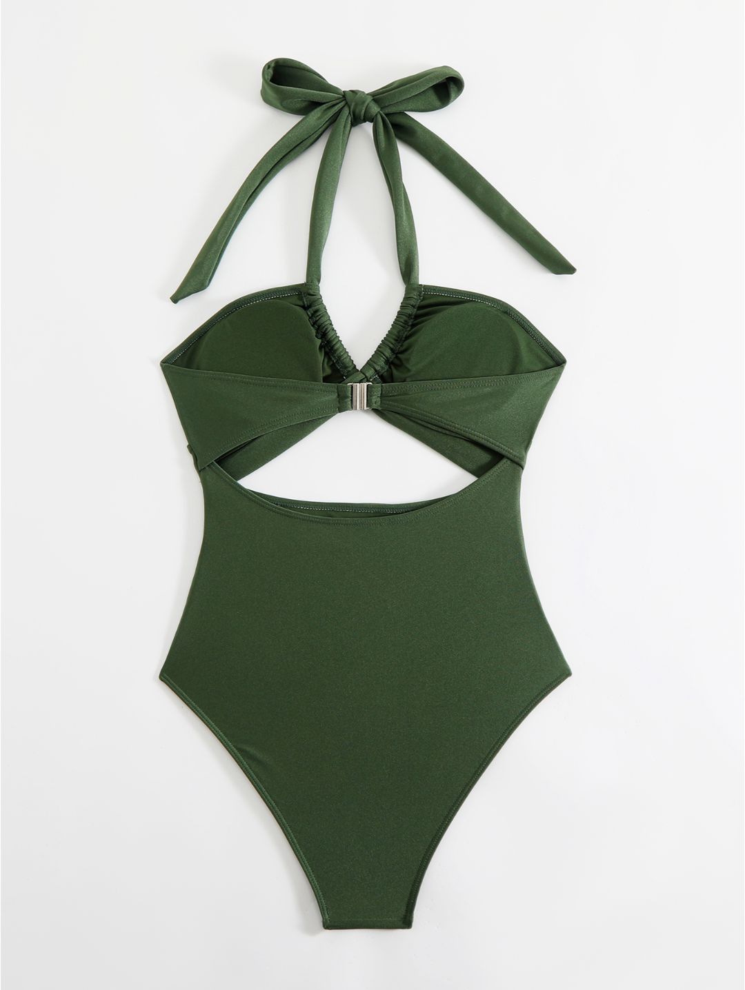Olive Green Halter Cutout One-Piece Swimsuit