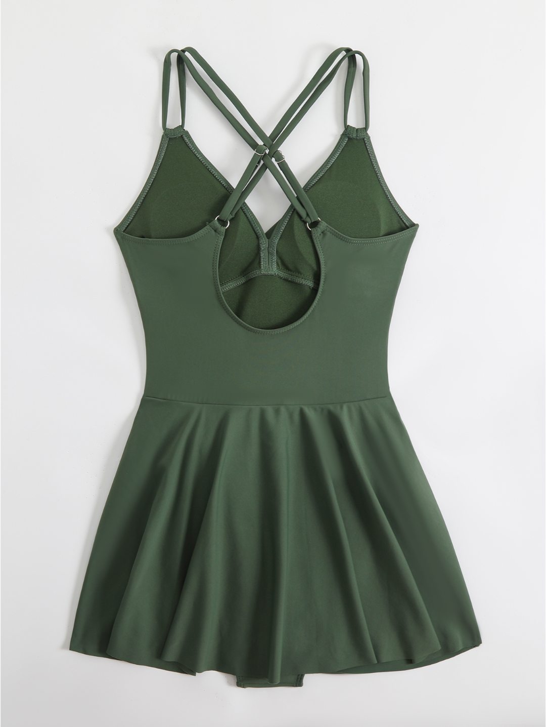 Olive Green Twist Front Cross-Back Swimdress One-Piece