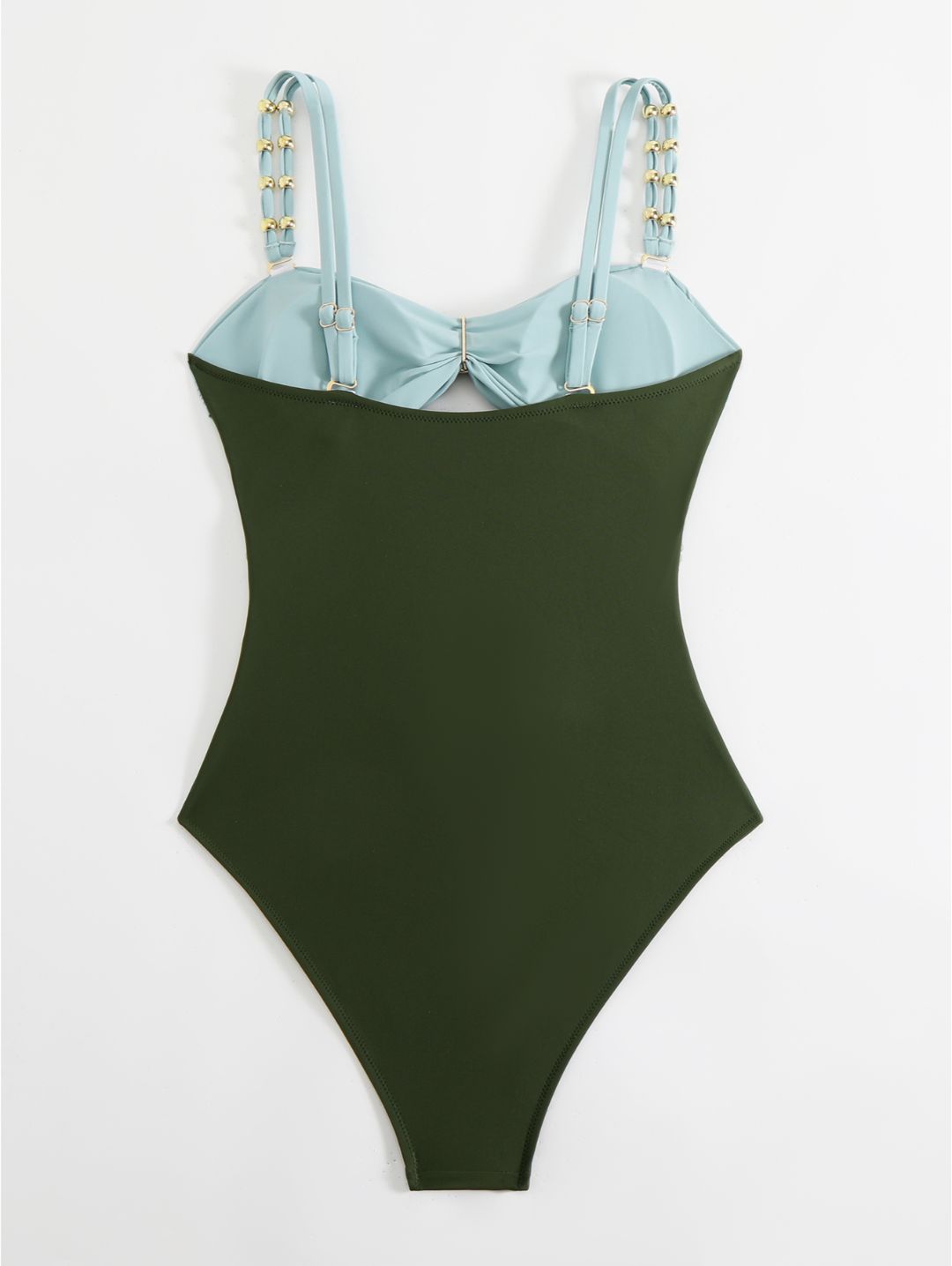 Sky Blue Color Block Cutout with Gold Ring Detail One-Piece Swimsuit