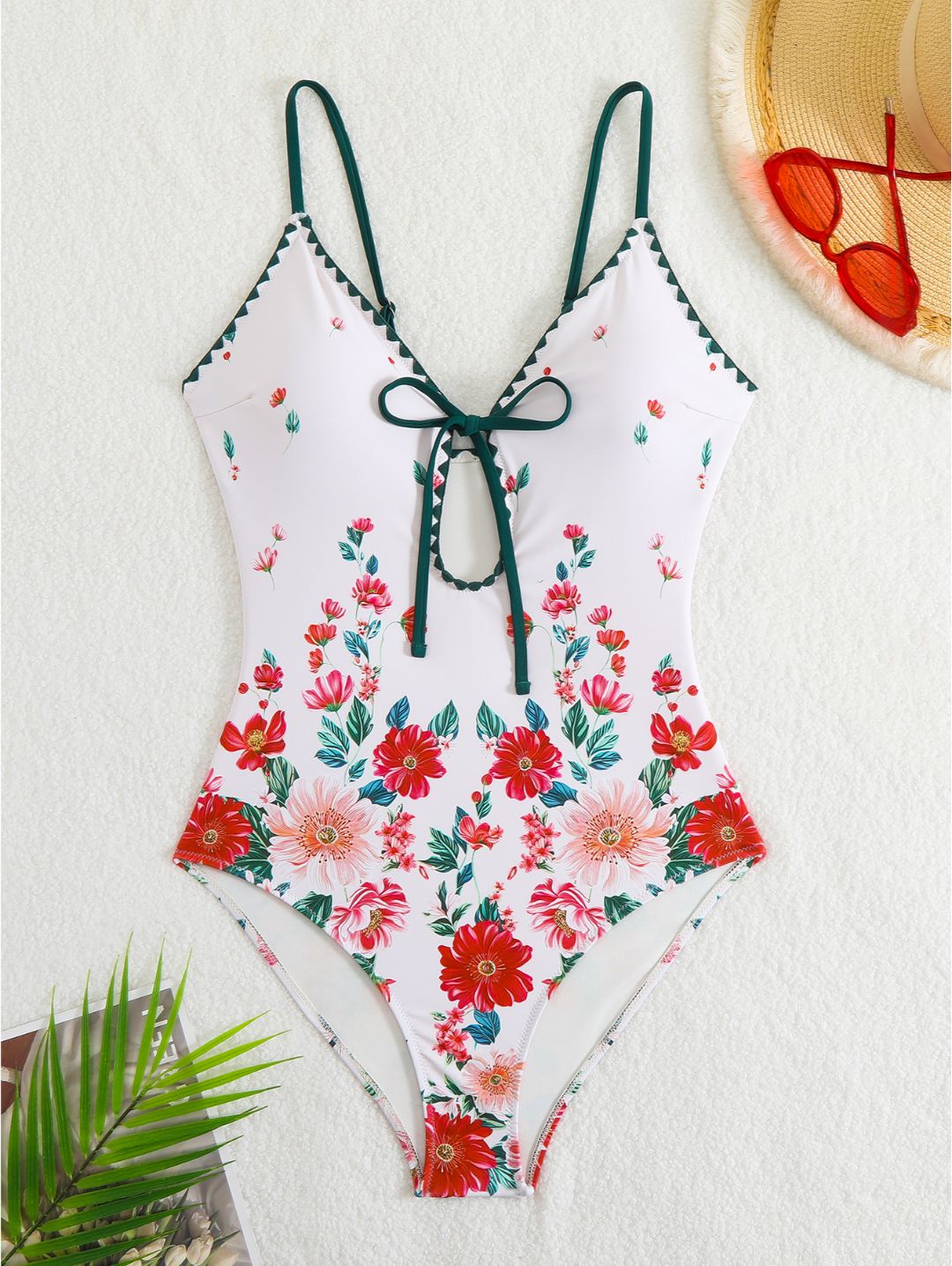 White Floral Tie-Front One-Piece Swimsuit