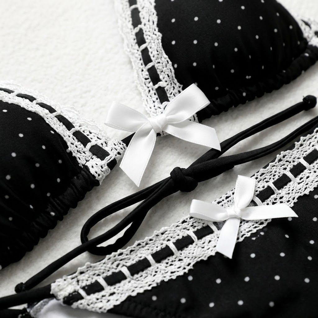 Riviera Polka Dot Lace-Trim Bikini Set