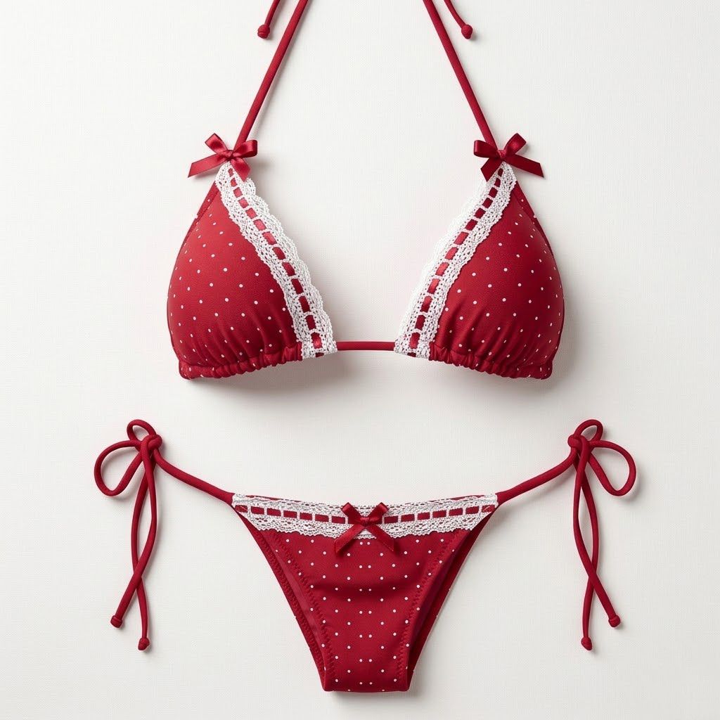 Riviera Polka Dot Lace-Trim Bikini Set