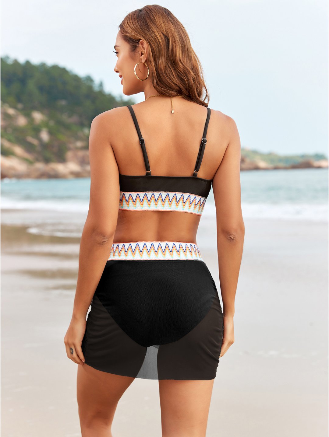 Black Boho Mesh Skirt Bikini Set