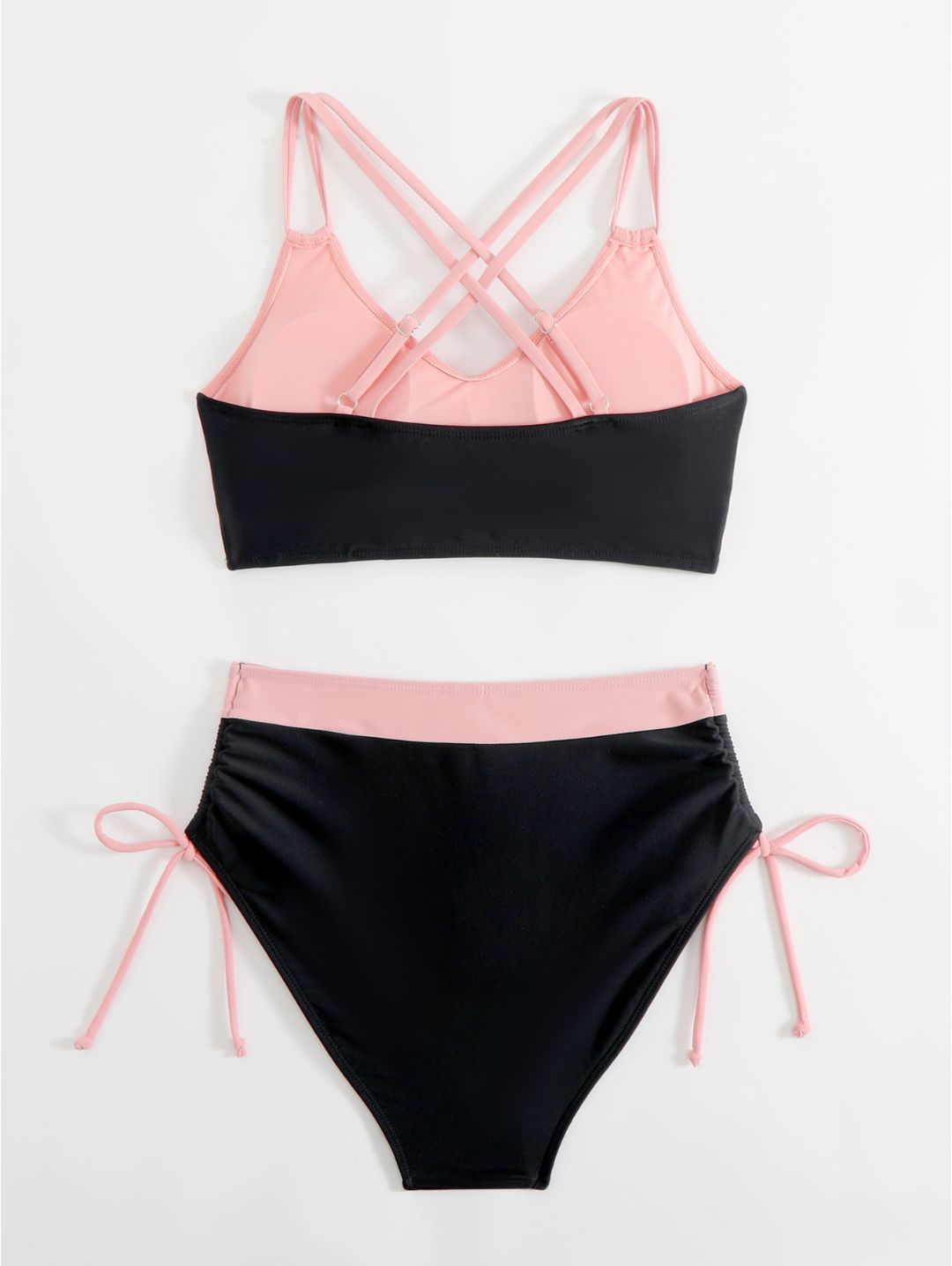 Black Colorblock High-Waisted with Side Tie Bottom Bikini Set