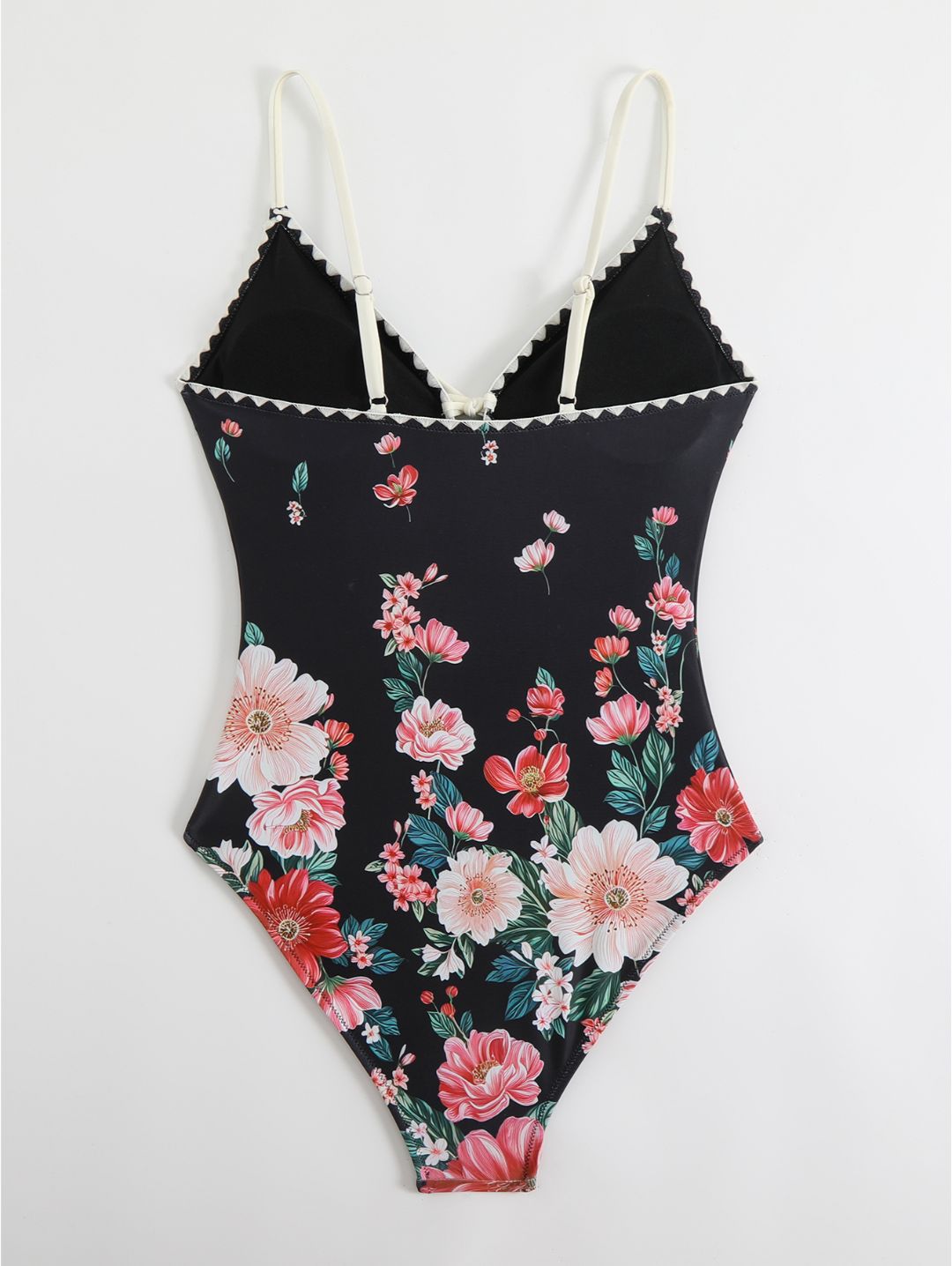 Black Floral Tie-Front One-Piece Swimsuit