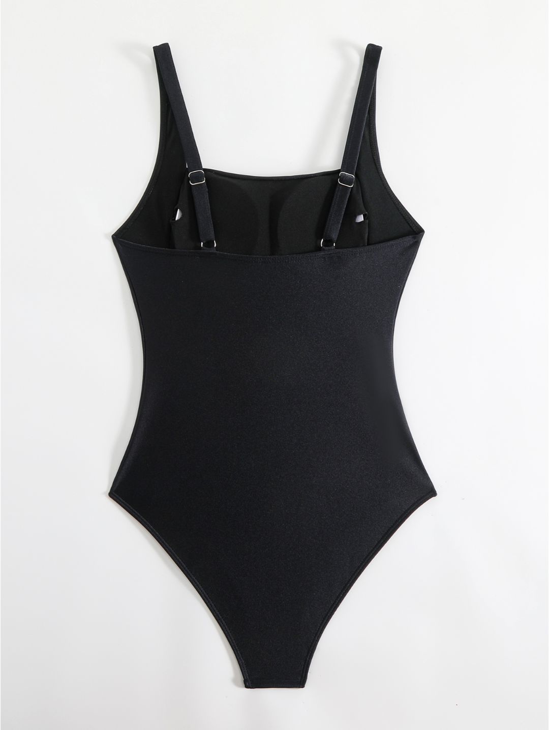 Black Square Neck Ruched One-Piece Swimsuit