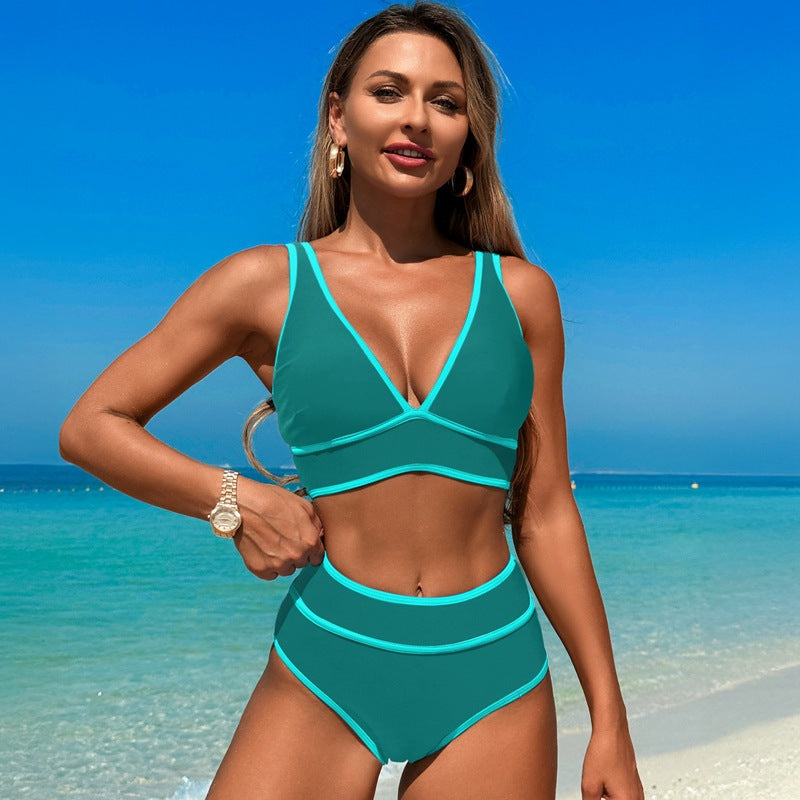 Contrast Trim High Waisted Bikini Set