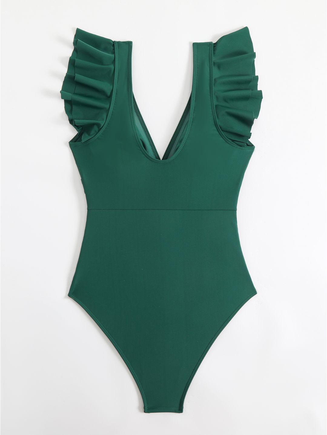 Emerald Green Ruffle Sleeve Colorblock One-Piece Swimsuit