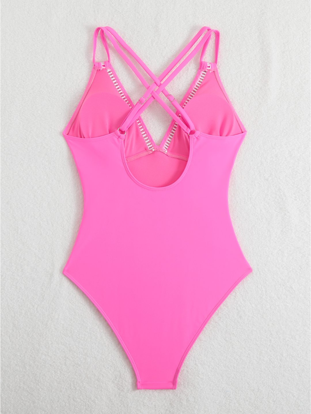 Hot Pink Ruched Crisscross Back One-Piece Swimsuit