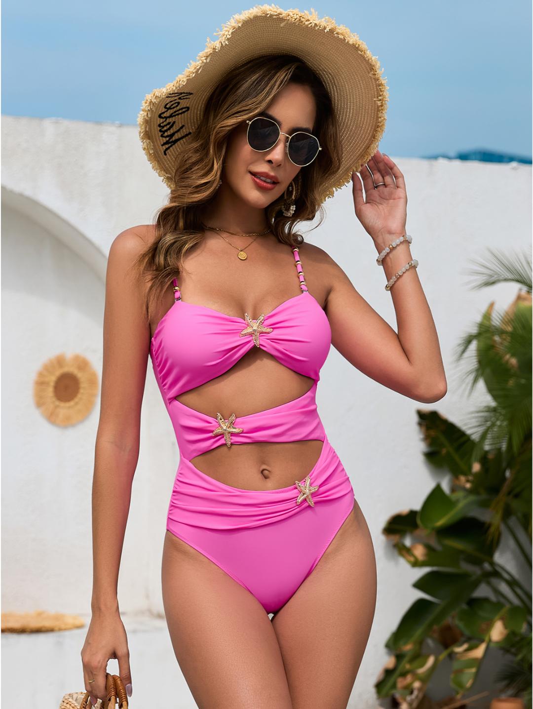 Hot Pink Starfish Cutout One-Piece Swimsuit