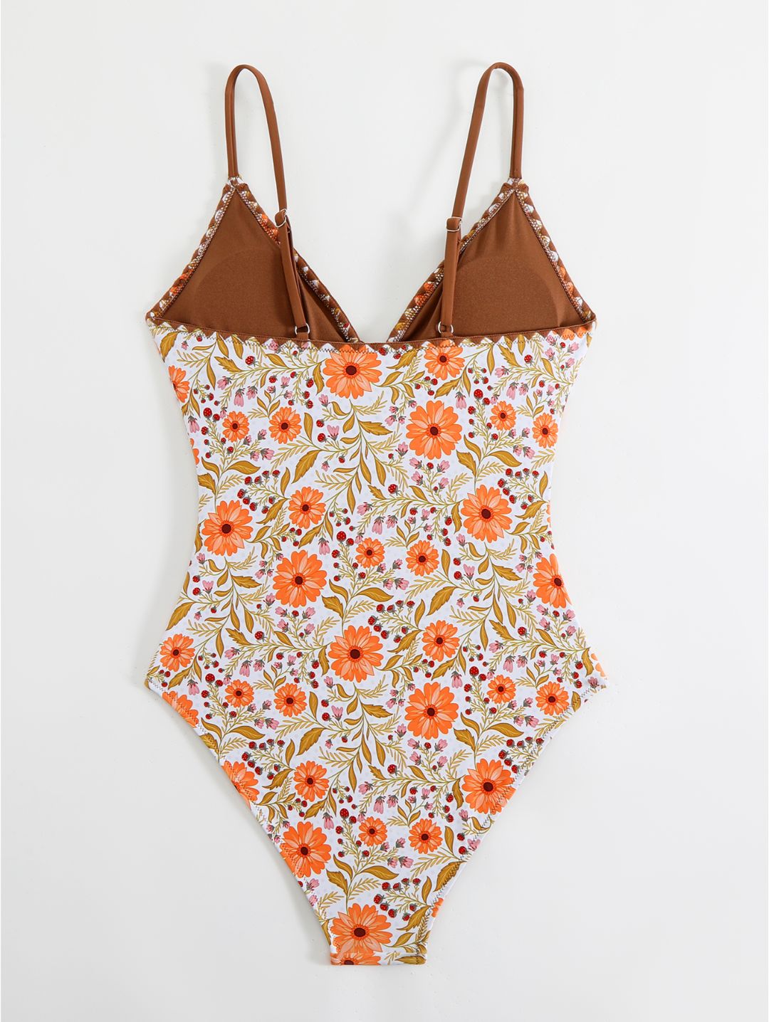Orange Floral Tie-Front One-Piece Swimsuit