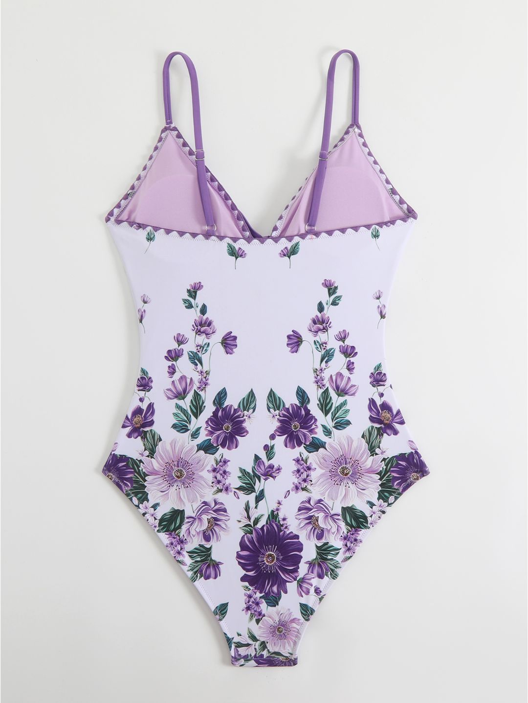 Purple Floral Tie-Front One-Piece Swimsuit