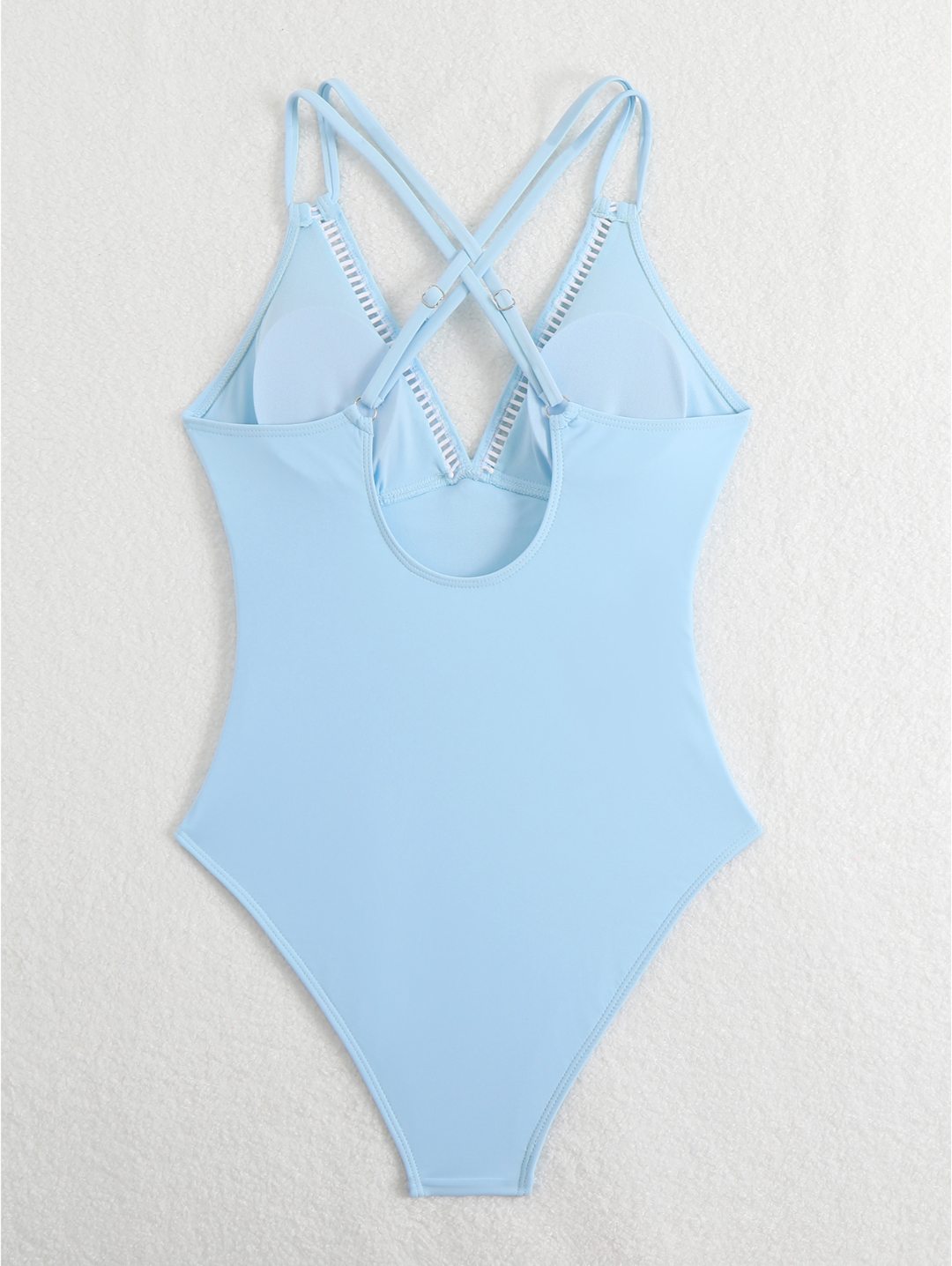 Sky Blue Ruched Crisscross Back One-Piece Swimsuit