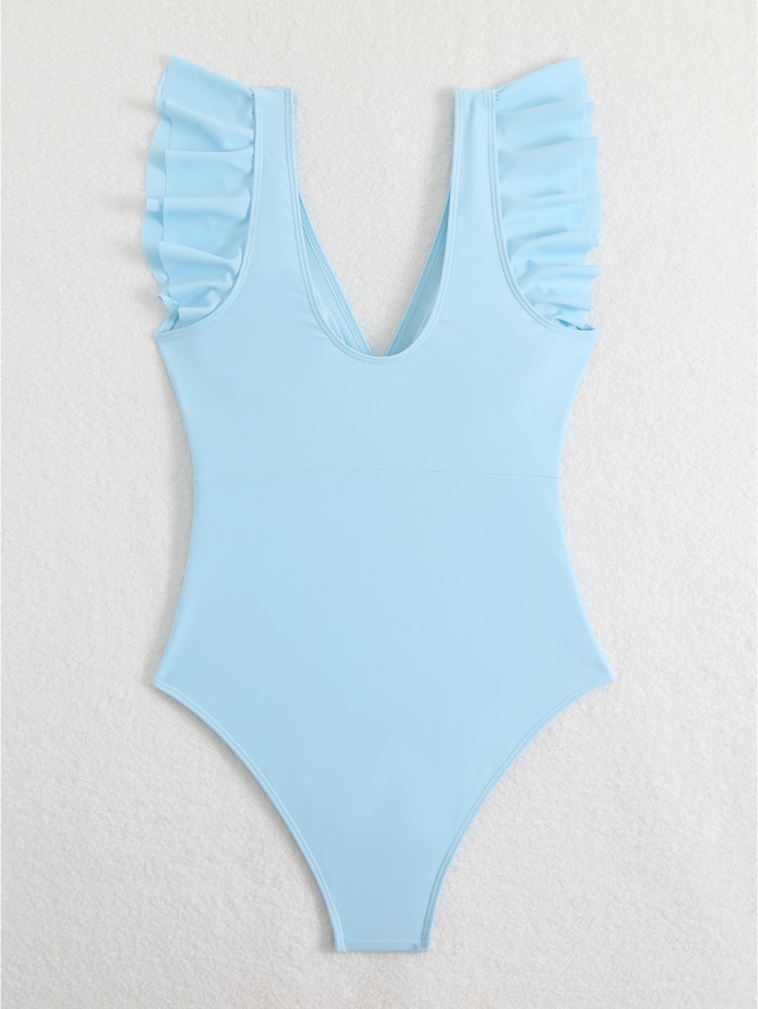 Sky Blue Ruffle Sleeve Colorblock One-Piece Swimsuit