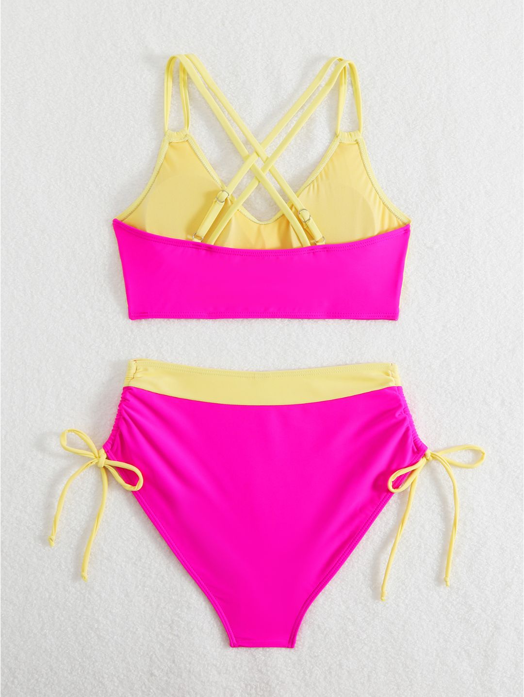 Yellow Colorblock High-Waisted with Side Tie Bottom Bikini Set