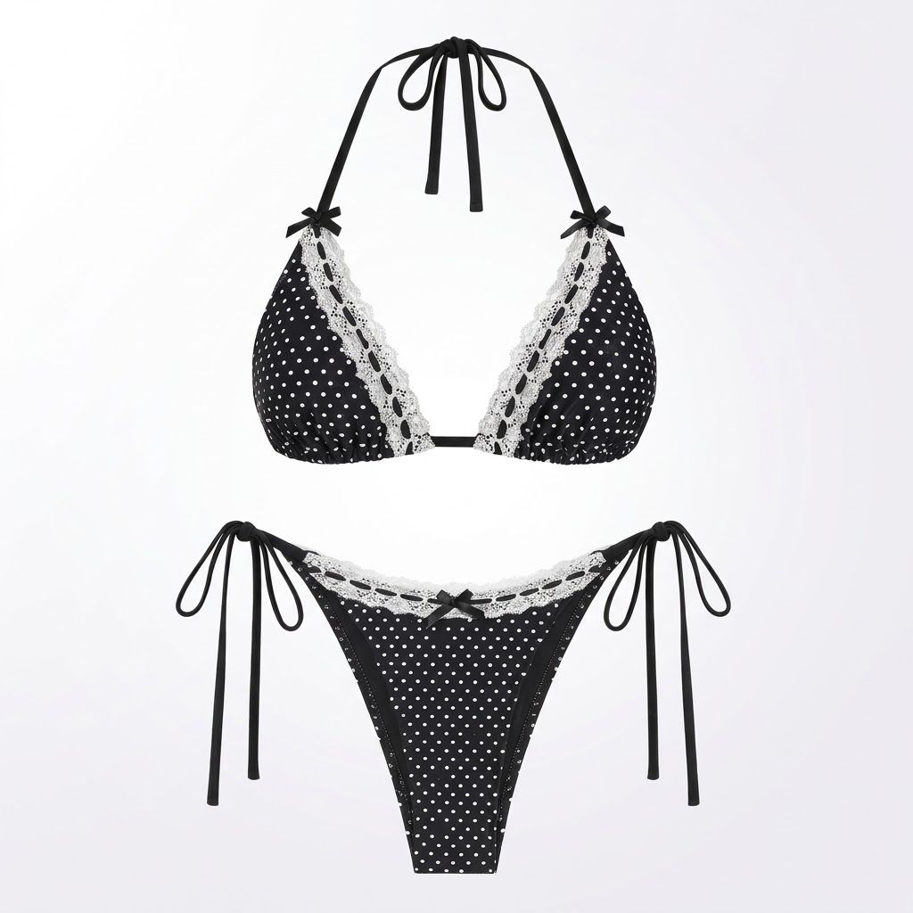 Riviera Polka Dot Lace-Trim Bikini Set
